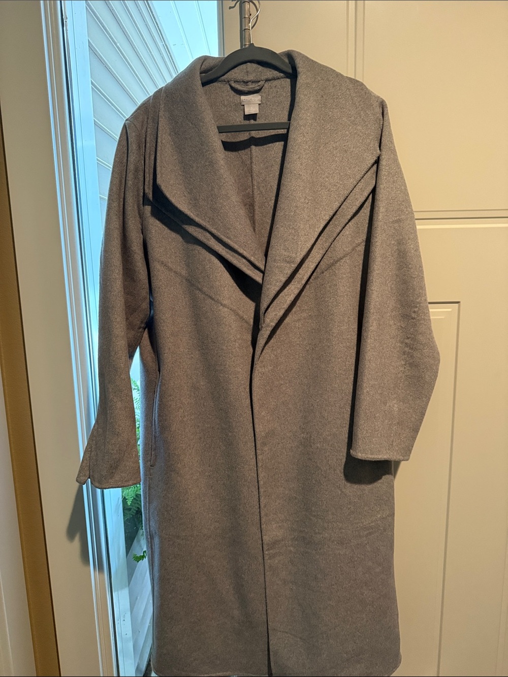 Never worn Chico's Long Gray Open-Front Trench Coat